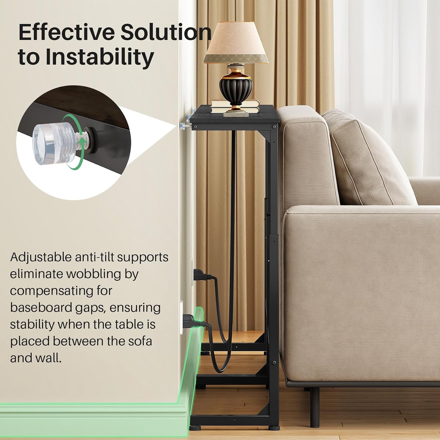 Adjustable Height Narrow Sofa Table with Charging Station & Modular Design