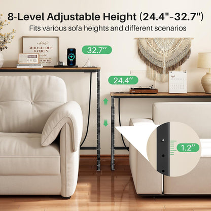 Adjustable Height Narrow Sofa Table with Charging Station & Modular Design