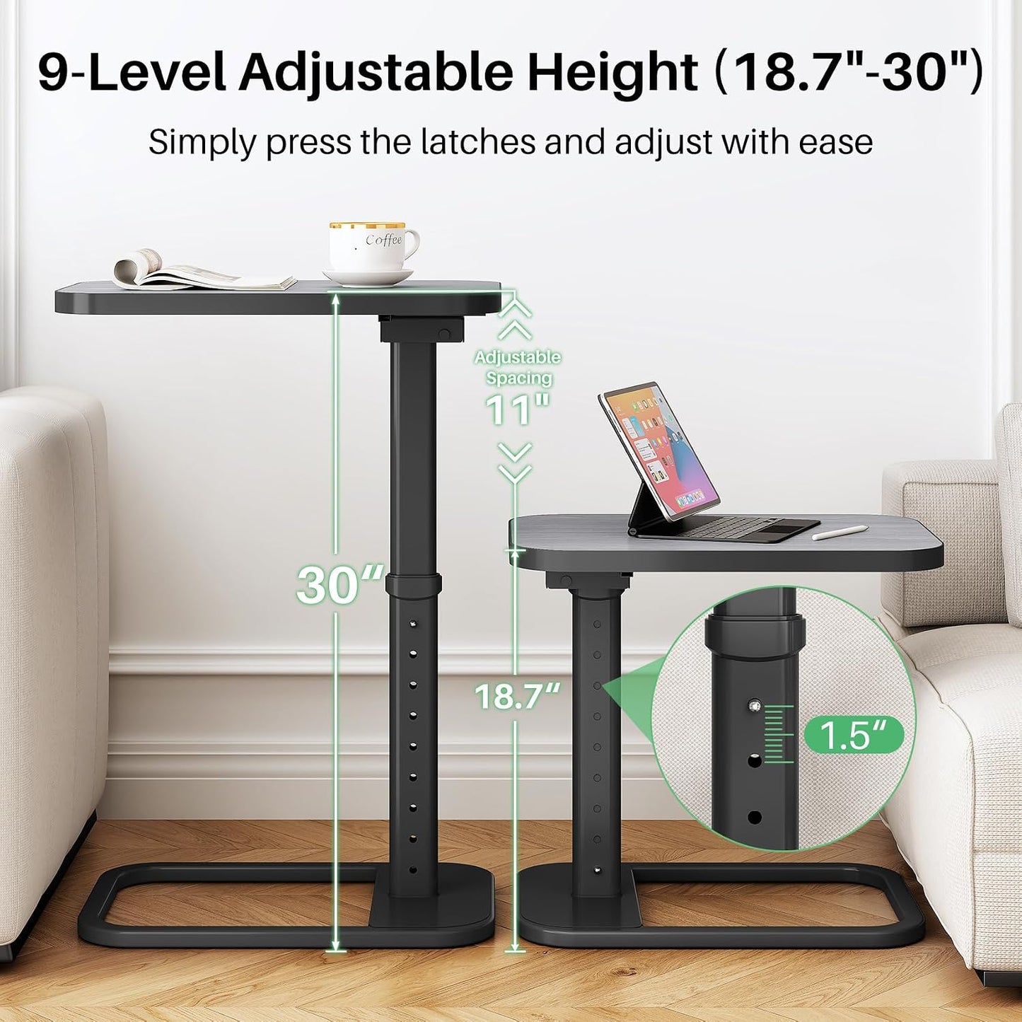 Adjustable Height TV Tray Table & C-Shaped Couch Snack Table