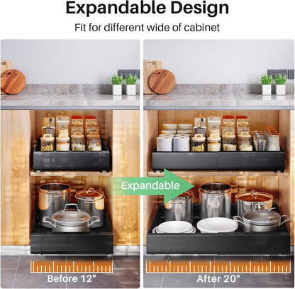 Expandable Stainless Steel Pull Out Cabinet Organizer & Slide Out Drawer