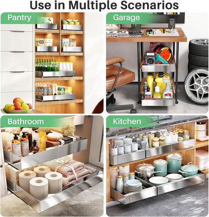 Expandable Stainless Steel Pull Out Cabinet Organizer & Slide Out Drawer