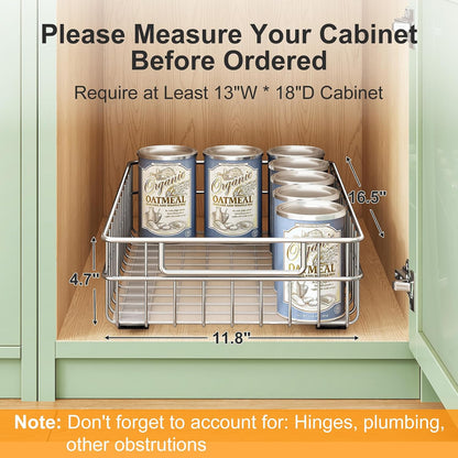 Stainless Steel Slide Out Cabinet Organizer with Silent Full-Extension Drawer