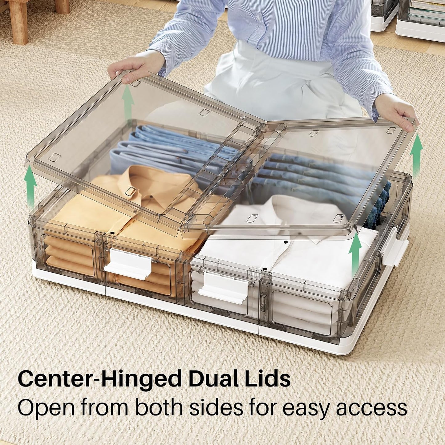 Foldable & Stackable Plastic Under Bed Storage Containers with Wheels