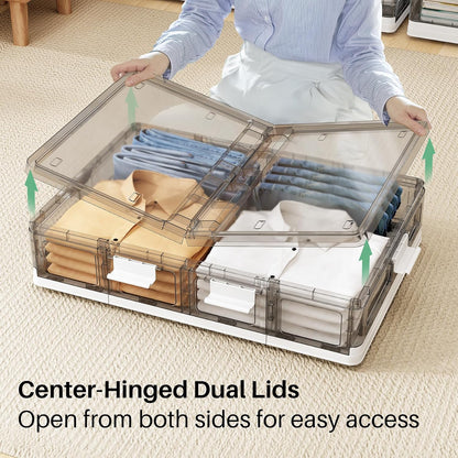 Foldable & Stackable Plastic Under Bed Storage Containers with Wheels