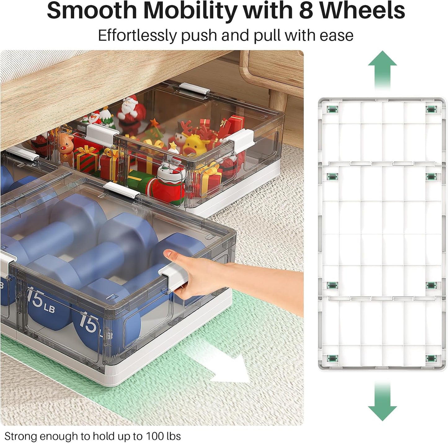 Foldable & Stackable Plastic Under Bed Storage Containers with Wheels