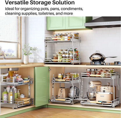 2-Tier Full-Extension Pull Out Cabinet Organizer for Pots and Pans