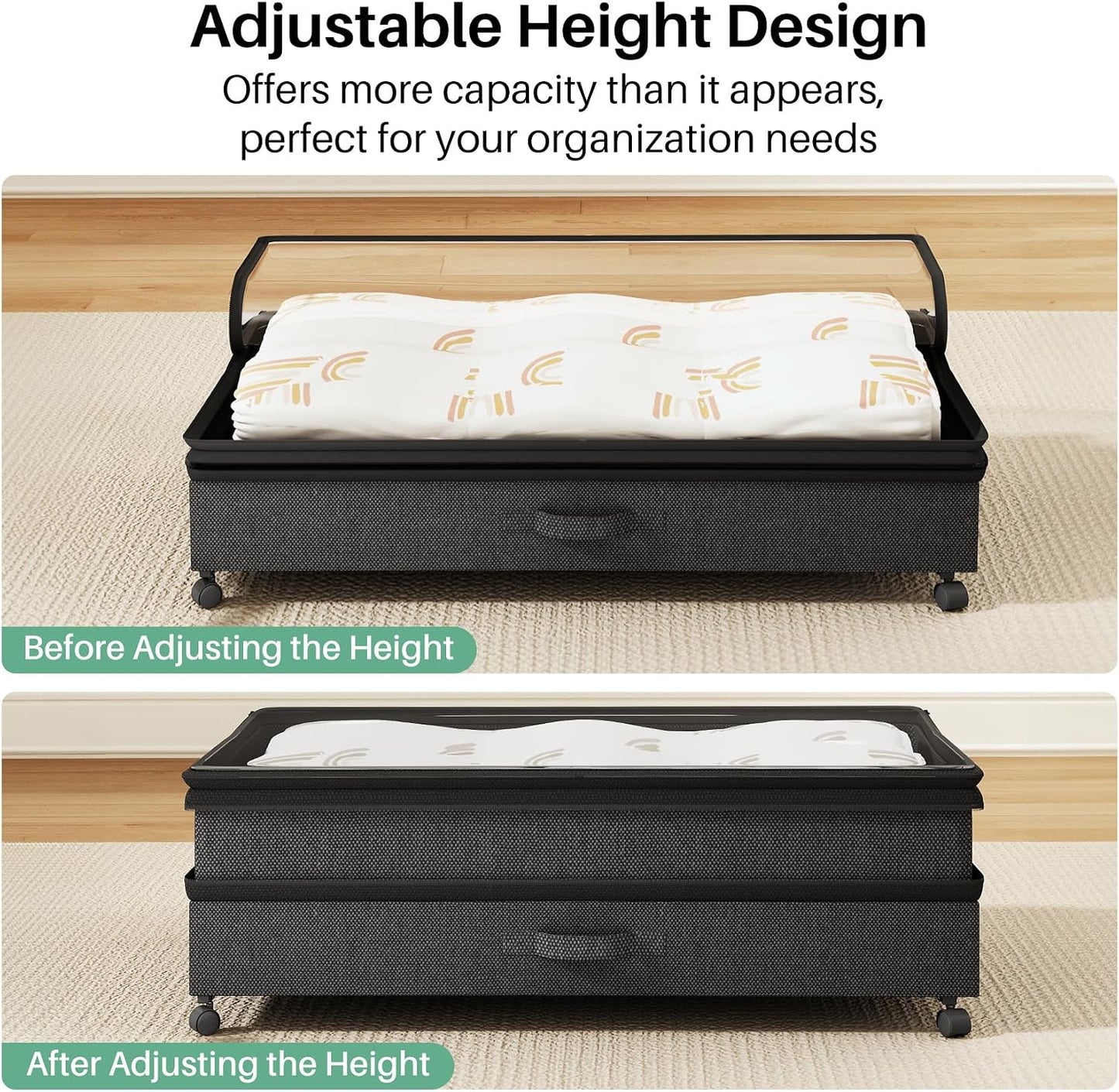 Height-Adjustable Under Bed Storage Containers with Wheels
