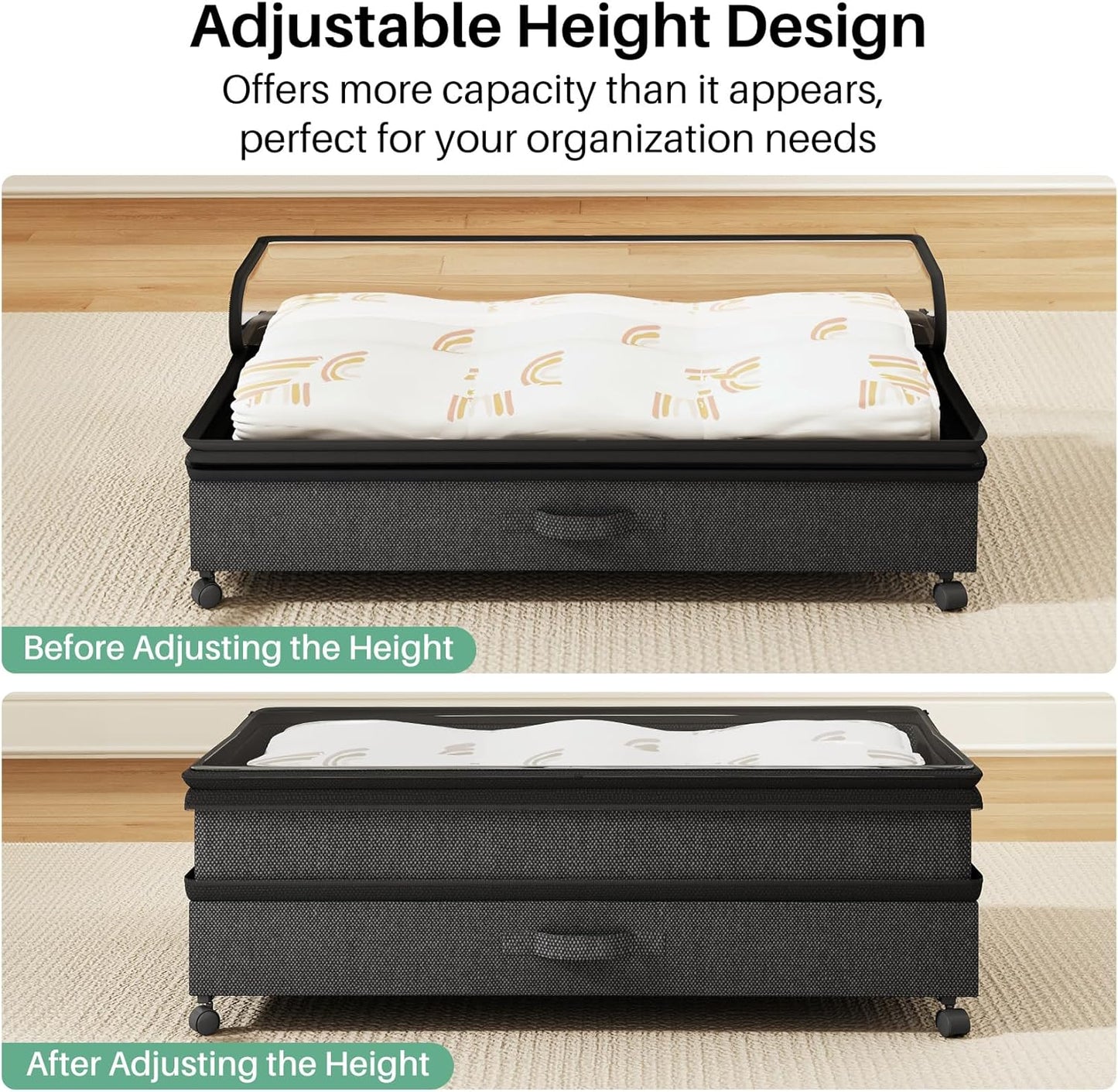 Height-Adjustable Under Bed Storage Containers with Wheels