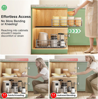 Stainless Steel Slide Out Cabinet Organizer with Silent Full-Extension Drawer
