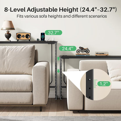 Adjustable Height Narrow Sofa Table with Charging Station & Modular Design