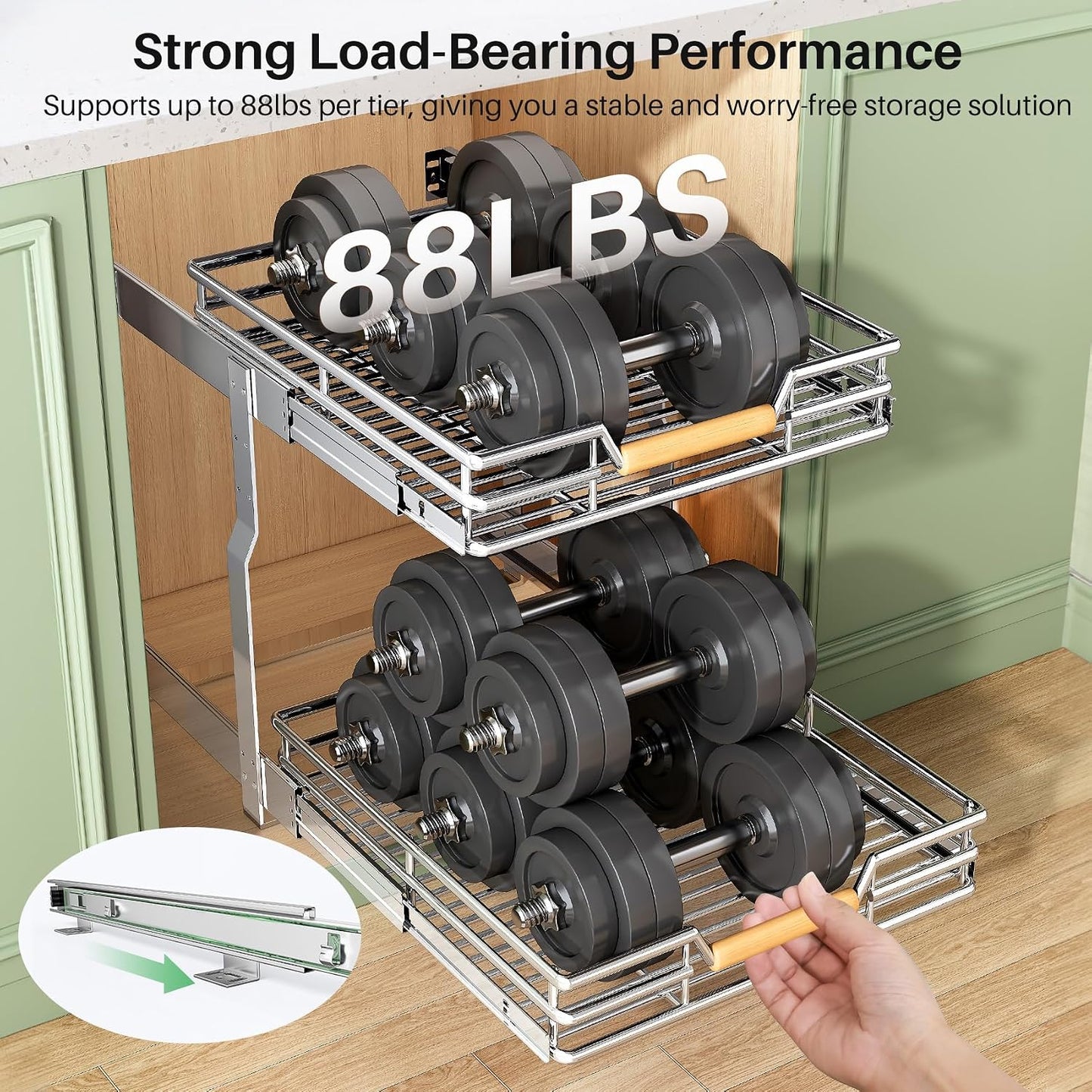 2-Tier Full-Extension Pull Out Cabinet Organizer for Pots and Pans