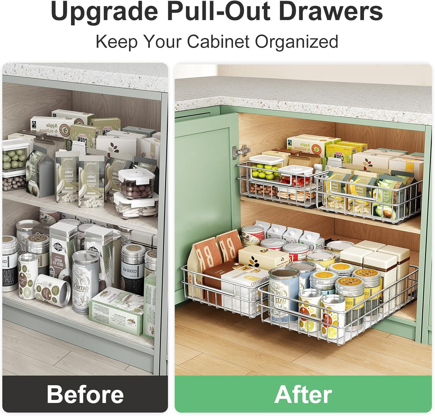 Stainless Steel Slide Out Cabinet Organizer with Silent Full-Extension Drawer