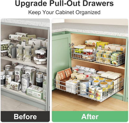 Stainless Steel Slide Out Cabinet Organizer with Silent Full-Extension Drawer