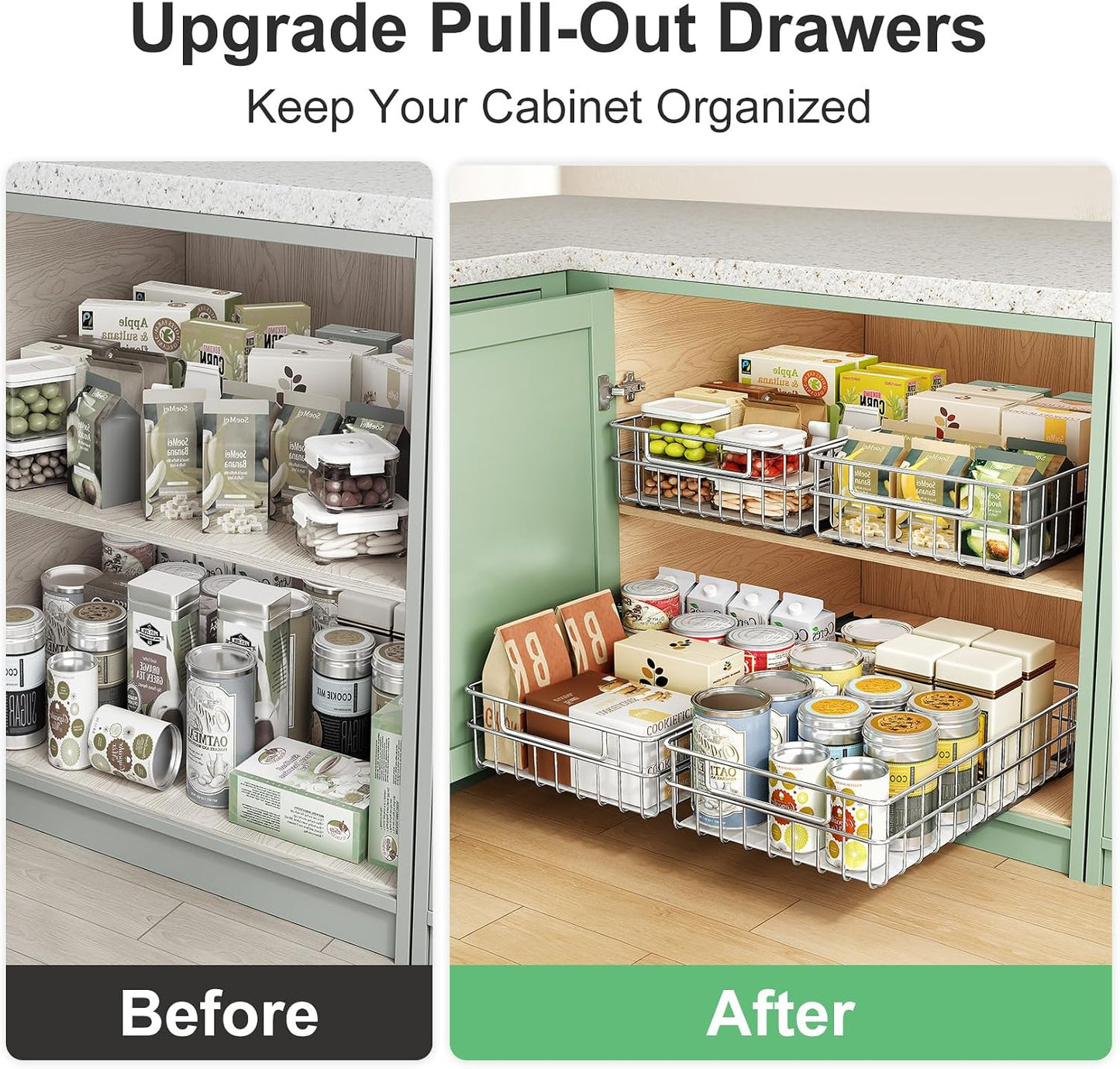 Stainless Steel Slide Out Cabinet Organizer with Silent Full-Extension Drawer