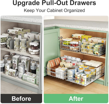 Stainless Steel Slide Out Cabinet Organizer with Silent Full-Extension Drawer
