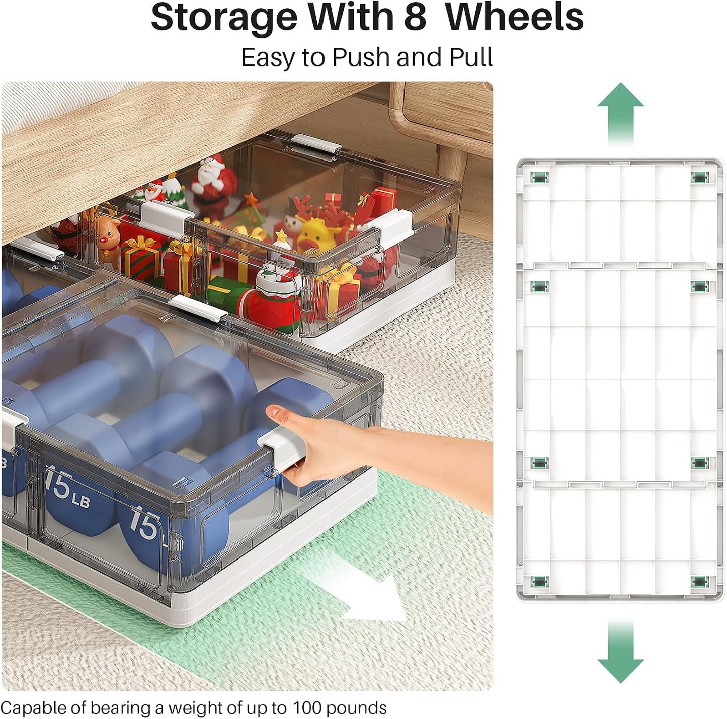 Foldable & Stackable Plastic Under Bed Storage Containers with Wheels