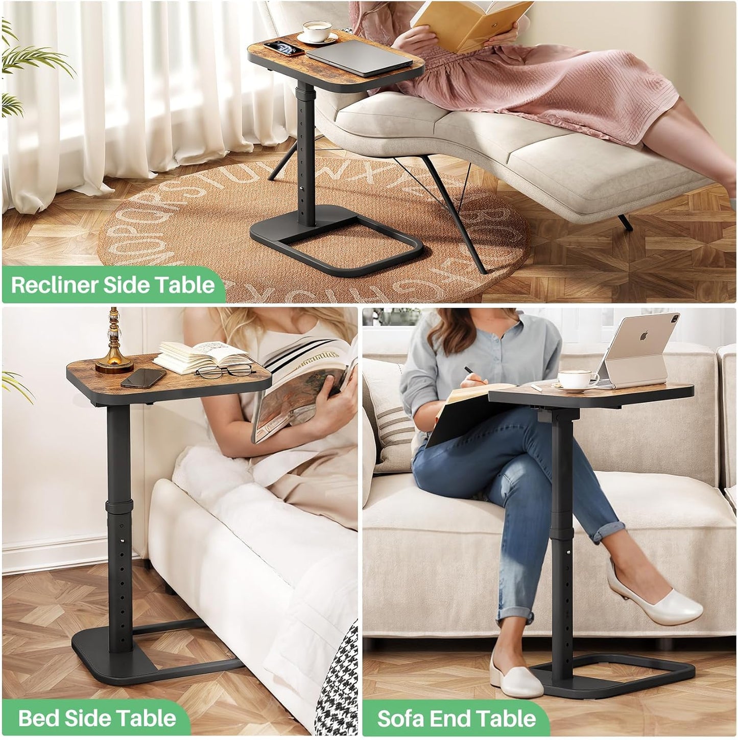 Adjustable Height TV Tray Table & C-Shaped Couch Snack Table