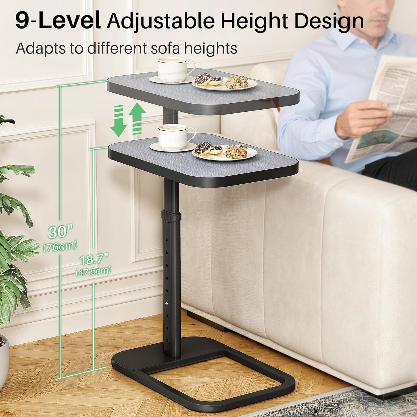 Adjustable Height C-Shaped End Table & Sliding TV Tray Couch Table