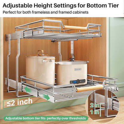 2-Tier Full-Extension Pull Out Cabinet Organizer for Pots and Pans