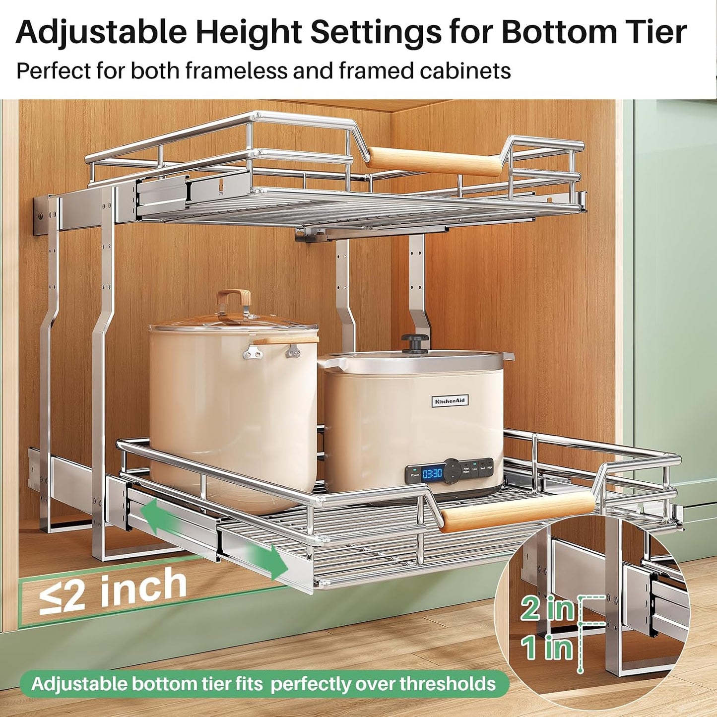 2-Tier Full-Extension Pull Out Cabinet Organizer for Pots and Pans