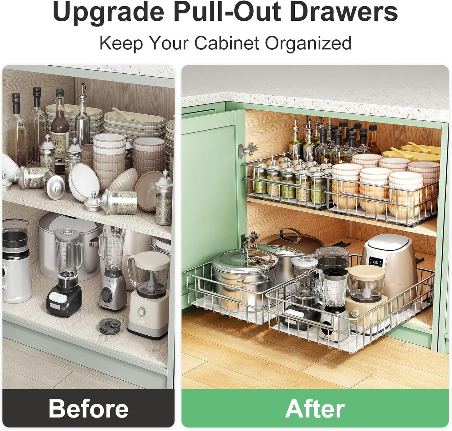 Stainless Steel Slide Out Cabinet Organizer with Silent Full-Extension Drawer