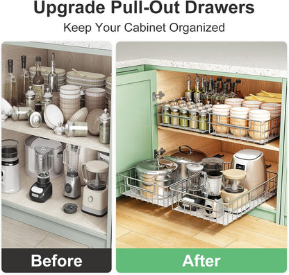 Stainless Steel Slide Out Cabinet Organizer with Silent Full-Extension Drawer