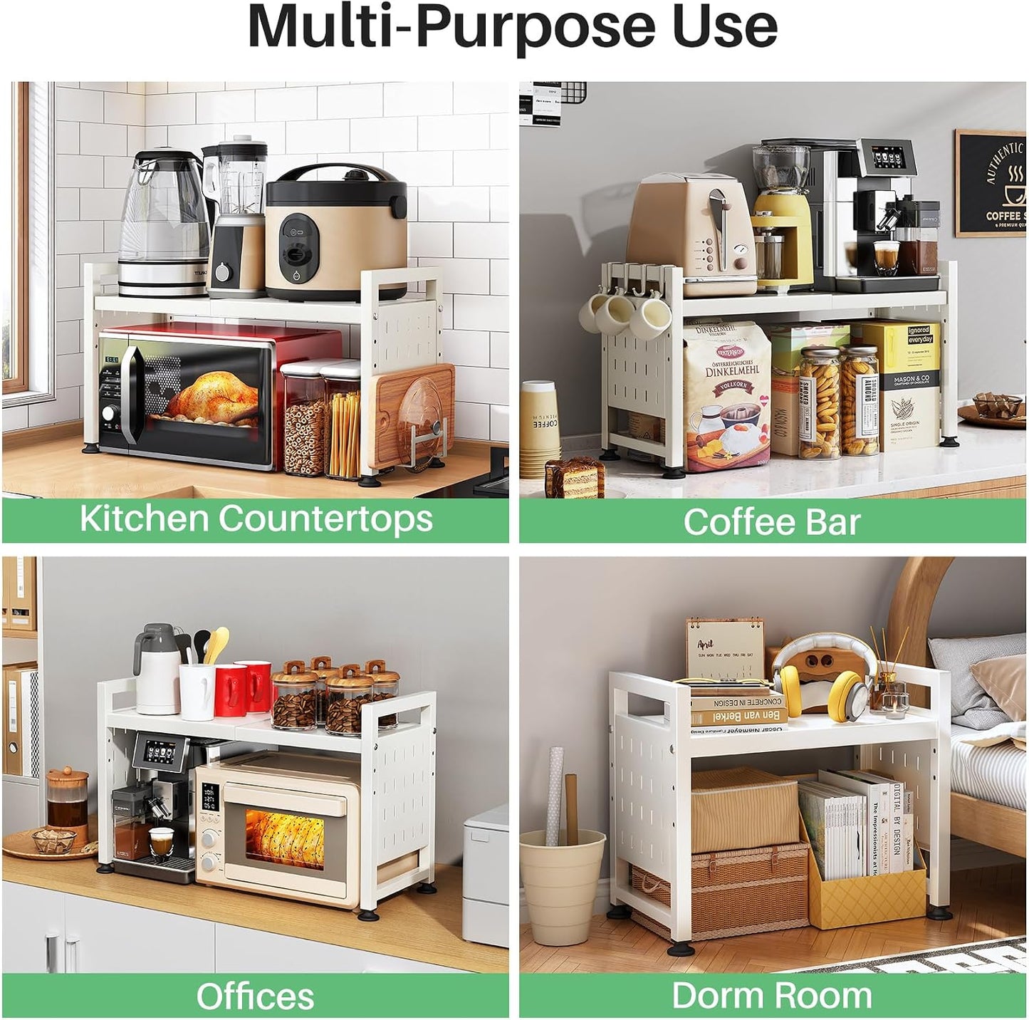 Expandable 2-Tier Microwave Stand & Heavy Duty Countertop Storage Rack