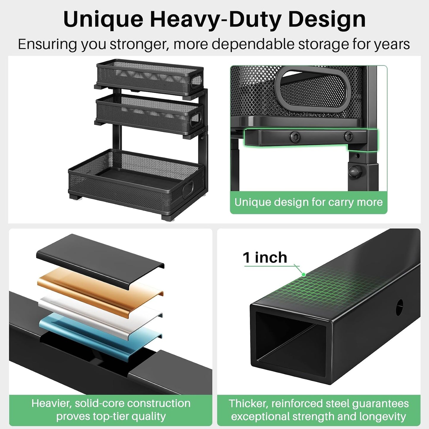 3-Tier Height Adjustable Slide Out Under Sink Organizer & Cabinet Storage