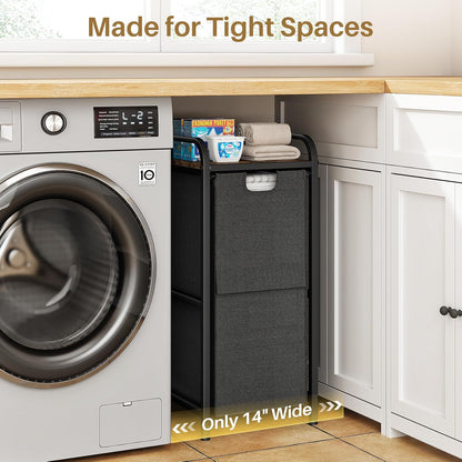 Laundry Hamper Organizer with Storage Shelf & Pull Out Bags