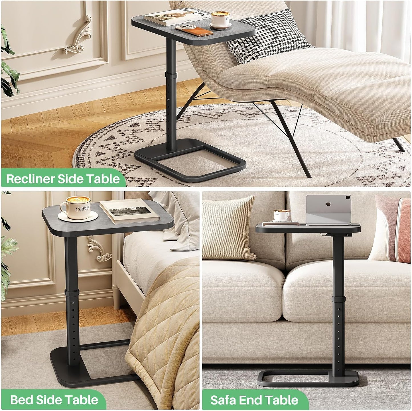 Adjustable Height TV Tray Table & C-Shaped Couch Snack Table