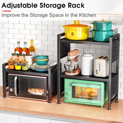 Expandable 2-Tier Microwave Stand & Heavy Duty Countertop Storage Rack