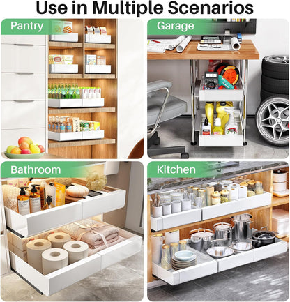 Expandable Stainless Steel Pull Out Cabinet Organizer & Slide Out Drawer