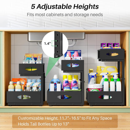 2-Tier L-Shaped Adjustable Height Under Sink Organizer & Cabinet Storage