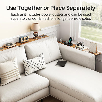 Adjustable Height Narrow Sofa Table with Charging Station & Modular Design