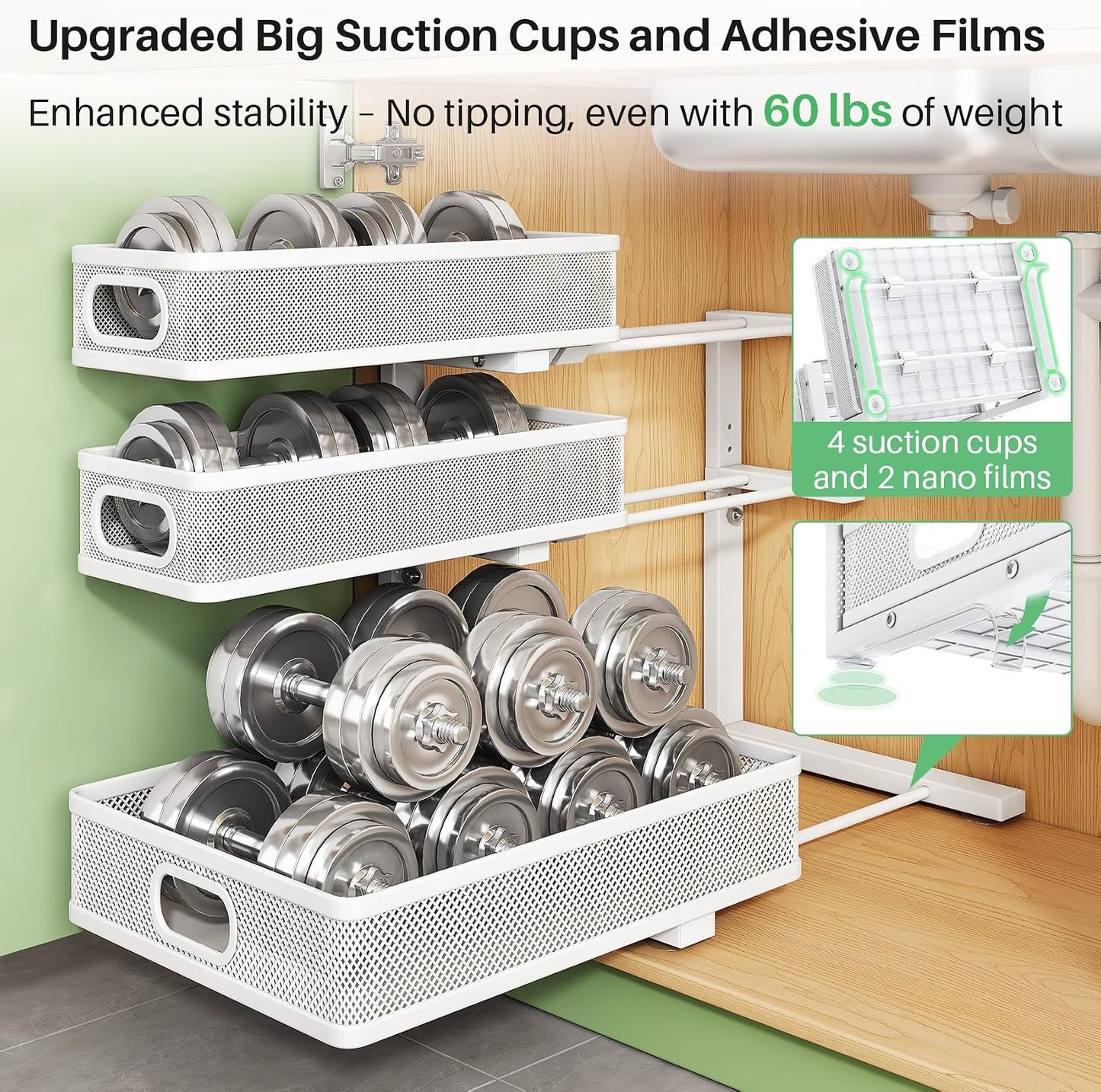 3-Tier Height Adjustable Slide Out Under Sink Organizer & Cabinet Storage