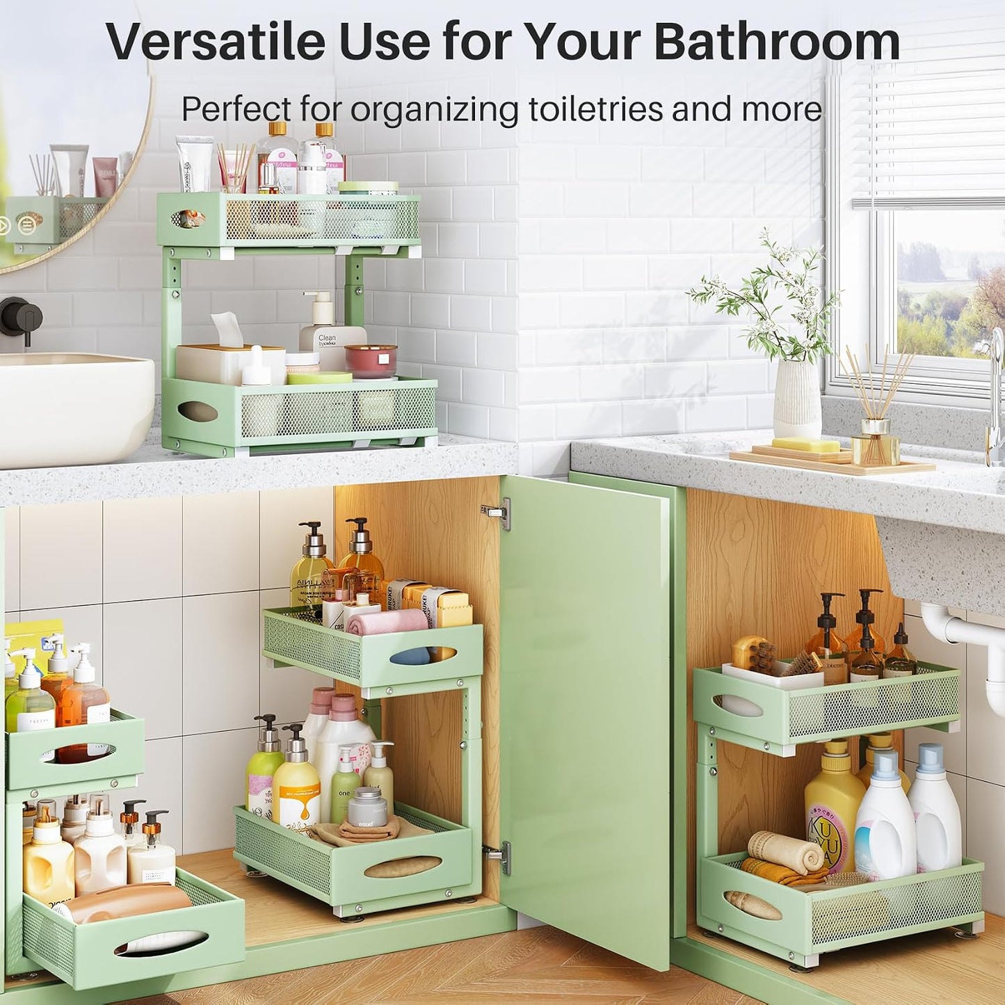 2-Tier Mesh Slide Out Under Sink Organizer & Cabinet Storage