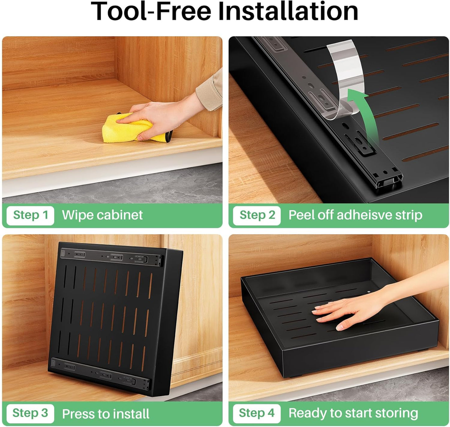 Heavy Duty Full-Extension Slide Out Cabinet Organizer with Nano Adhesive