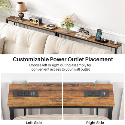 Adjustable Height Narrow Sofa Table with Charging Station & Modular Design