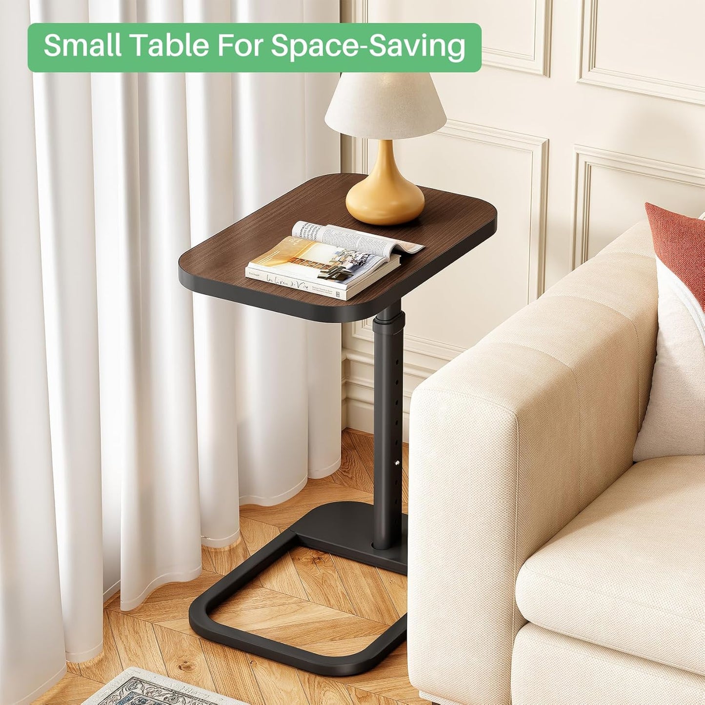 Adjustable Height C-Shaped End Table & Sliding TV Tray Couch Table