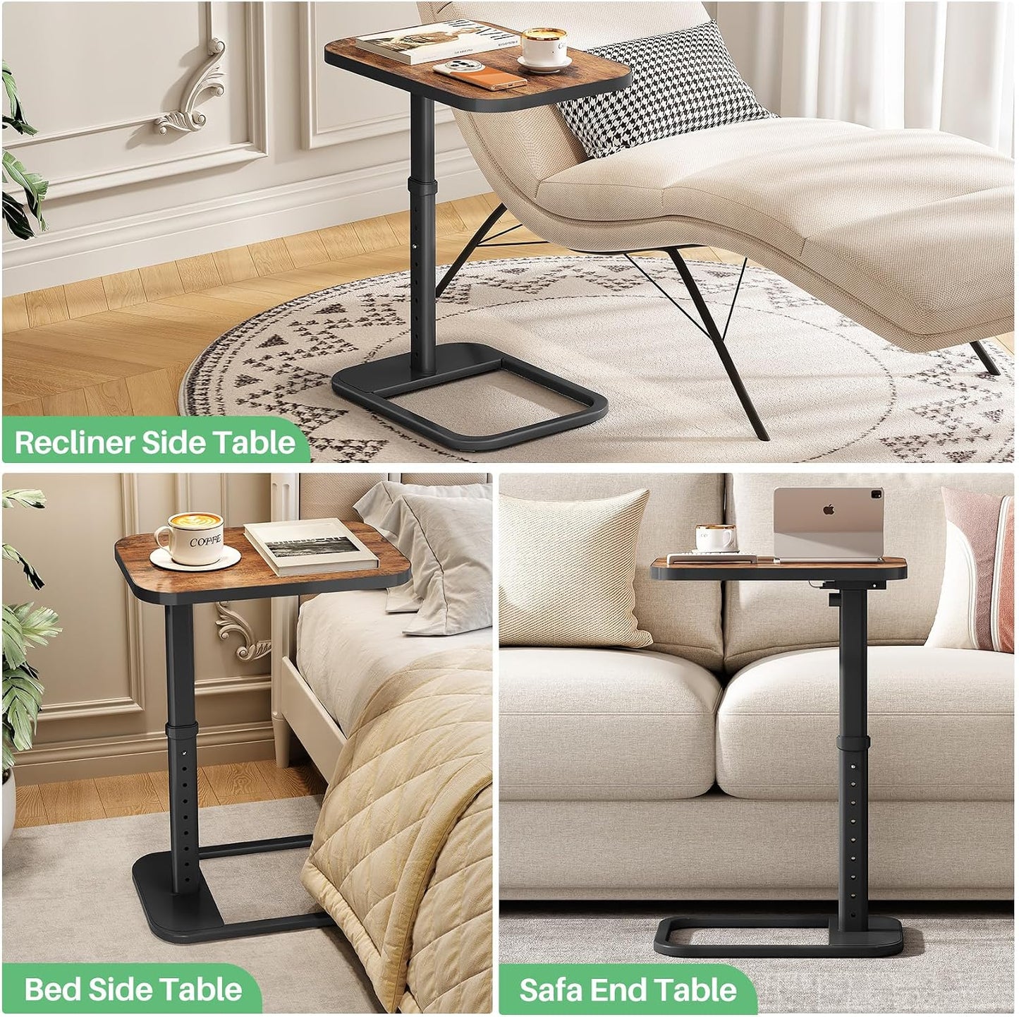 Adjustable Height TV Tray Table & C-Shaped Couch Snack Table
