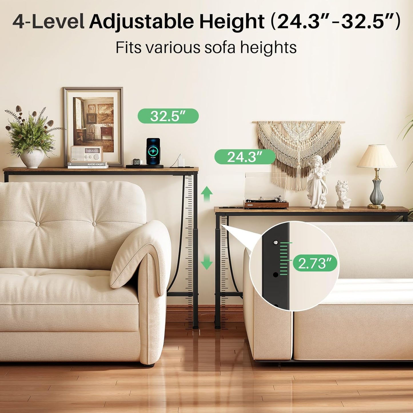 Adjustable Height Behind Couch Table & Narrow Split Console Table