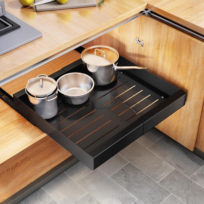 Expandable Stainless Steel Pull Out Cabinet Organizer & Slide Out Drawer