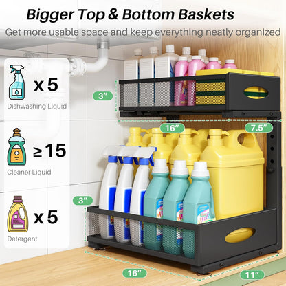 2-Tier L-Shaped Adjustable Height Under Sink Organizer & Cabinet Storage