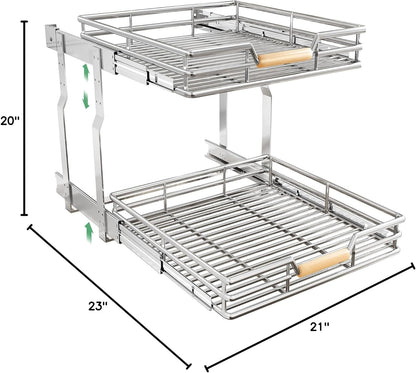 2-Tier Full-Extension Pull Out Cabinet Organizer for Pots and Pans