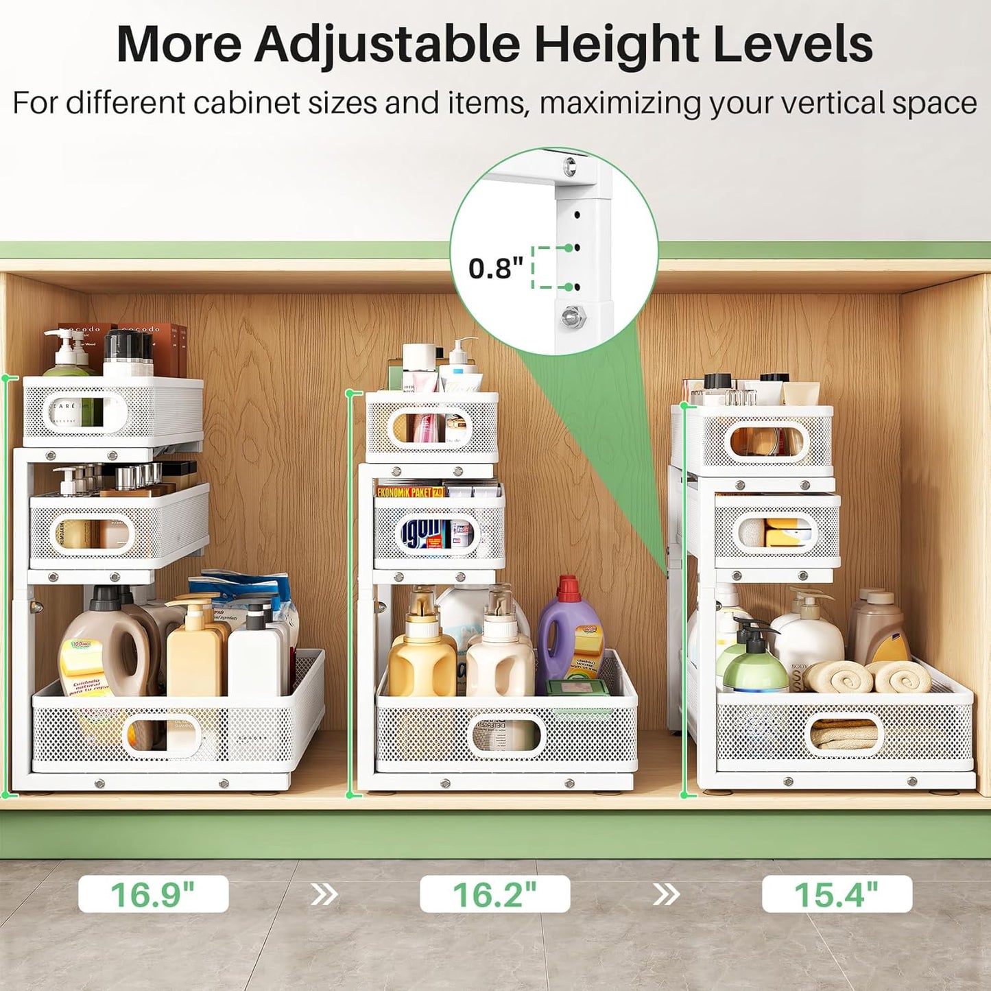 3-Tier Height Adjustable Slide Out Under Sink Organizer & Cabinet Storage