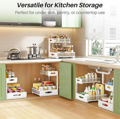 2-Tier L-Shaped Adjustable Height Under Sink Organizer & Cabinet Storage