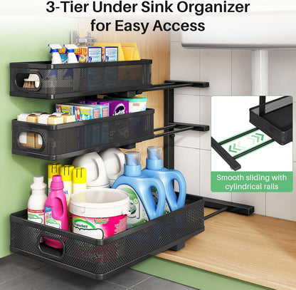 3-Tier Height Adjustable Slide Out Under Sink Organizer & Cabinet Storage