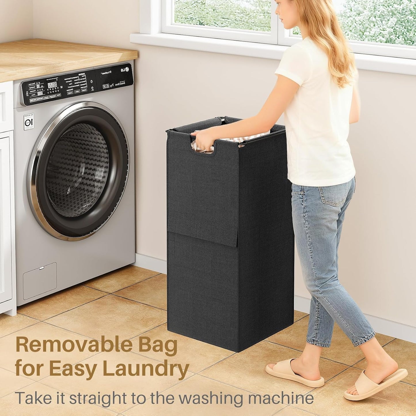 Laundry Hamper Organizer with Storage Shelf & Pull Out Bags
