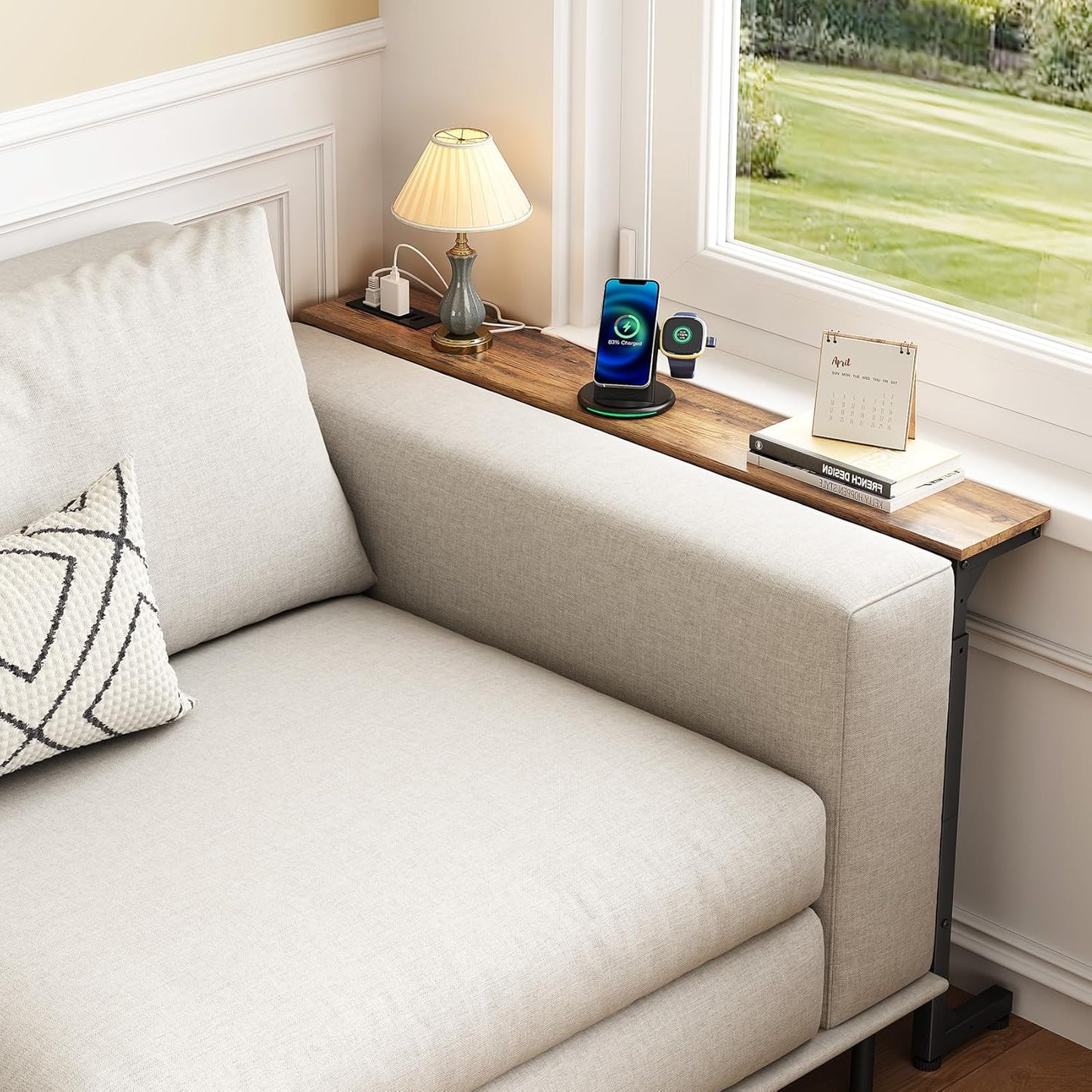 Adjustable Height Narrow Sofa Table with Charging Station & Modular Design