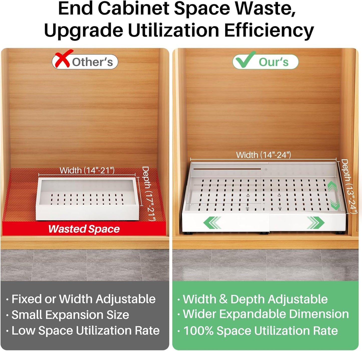 Expandable Slide Out Cabinet Organizer for Framed Cabinets